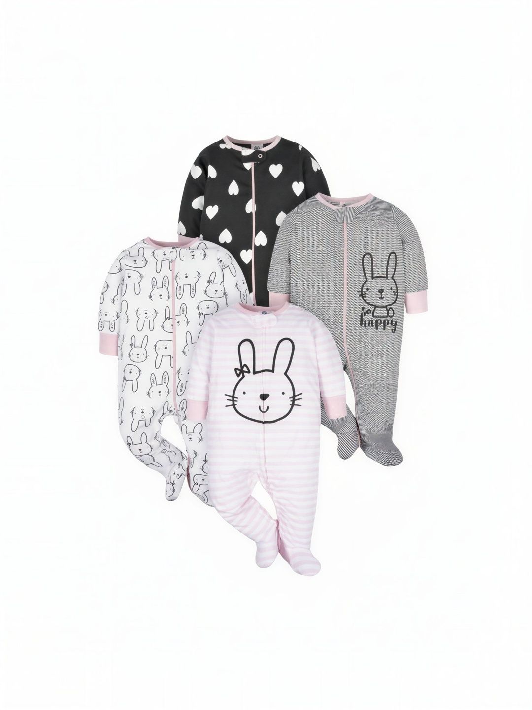 Gerber Infant Girls Pack of 4 Printed Pure Cotton Sleepsuit-image-6