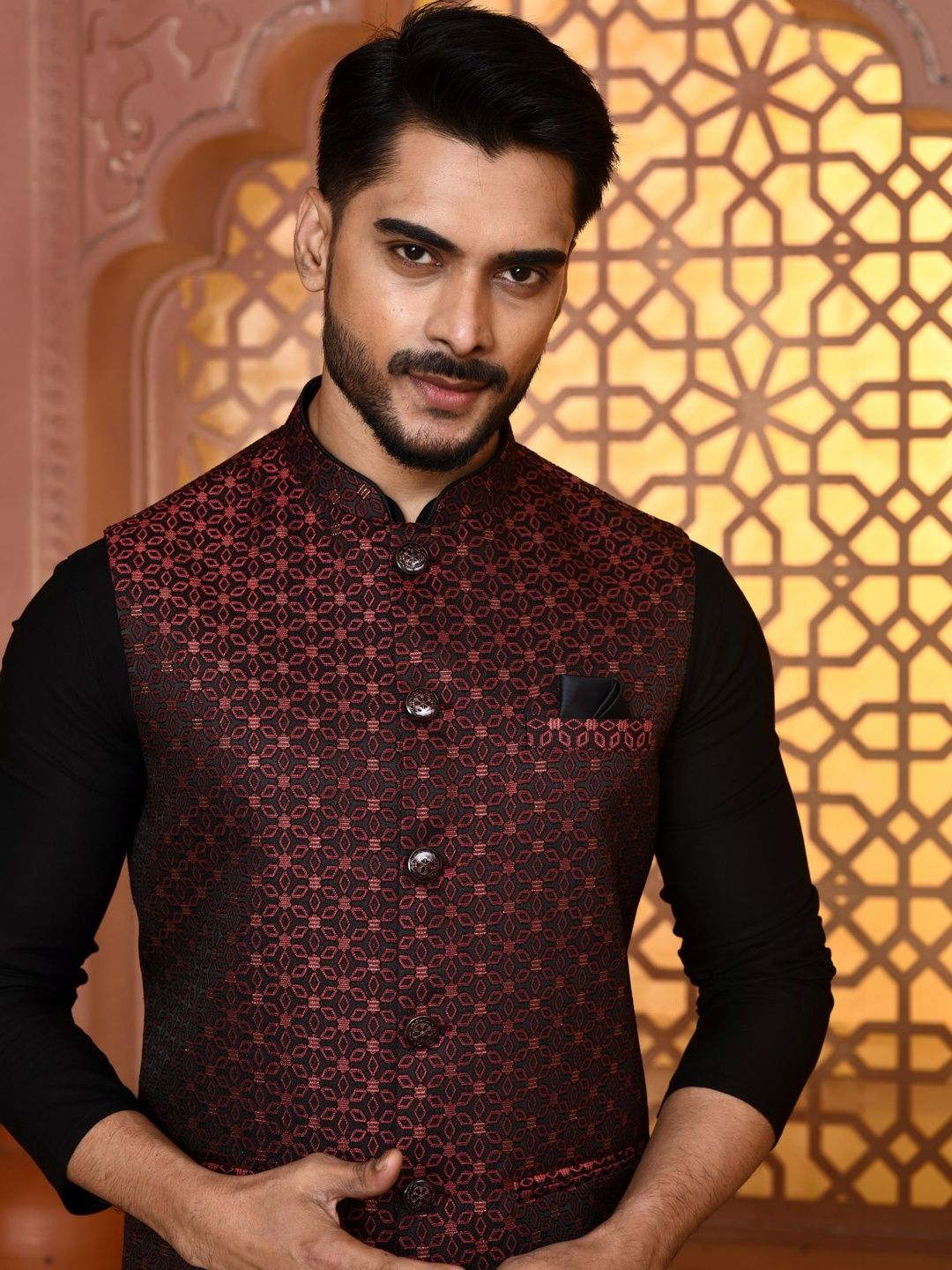 WANAS Woven Design Mandarin Collar Nehru Jackets-picture-13
