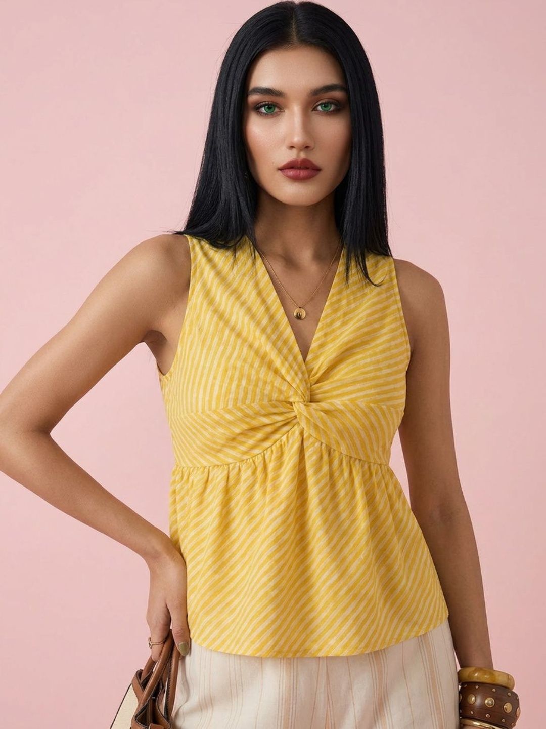 V Veshh Geometric Striped Cotton Top-picture-45