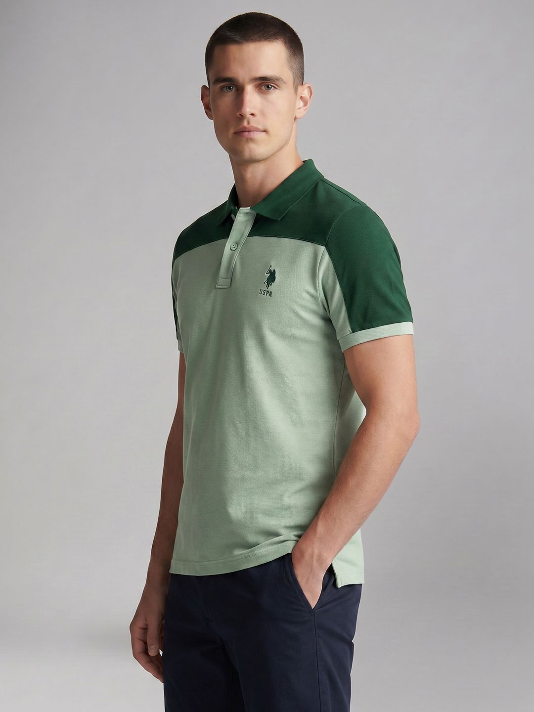 U.S. Polo Assn. Colourblocked Polo Collar Pure Cotton T-shirt-image-42