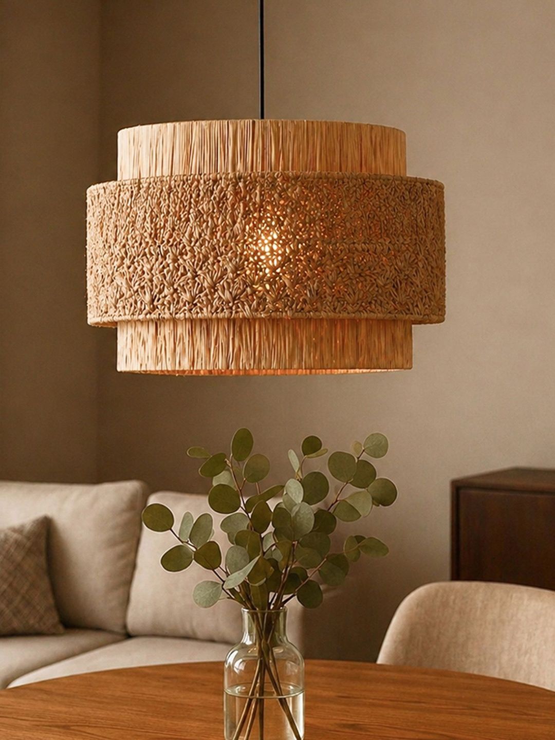 HABERE INDIA Beige & Brown Textured Ceiling Lamp-picture-32
