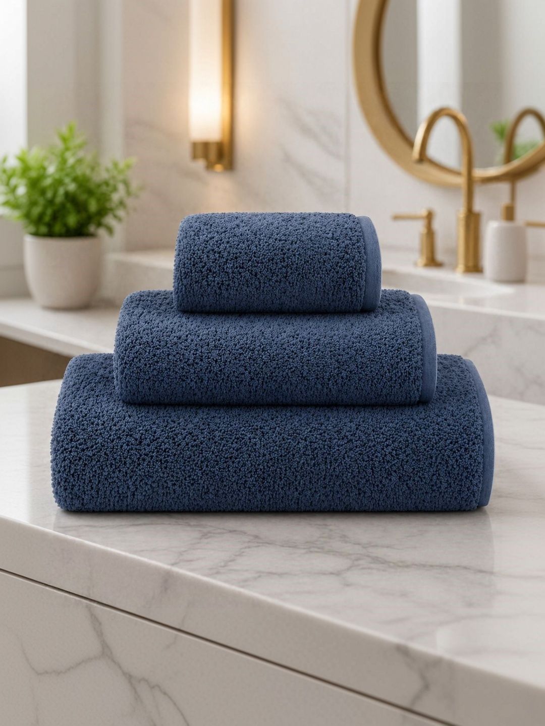 Fezora Navy Blue 3 Piece Cotton 350 GSM Towel Set-picture-43