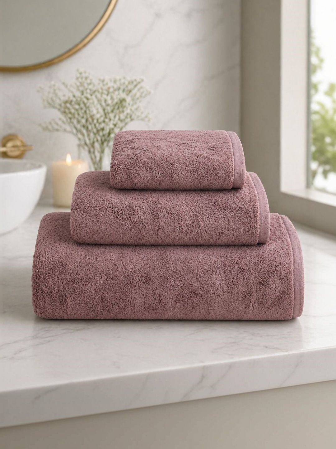 Fezora Burgundy 3 Piece Cotton 350 GSM Towel Set-image-18