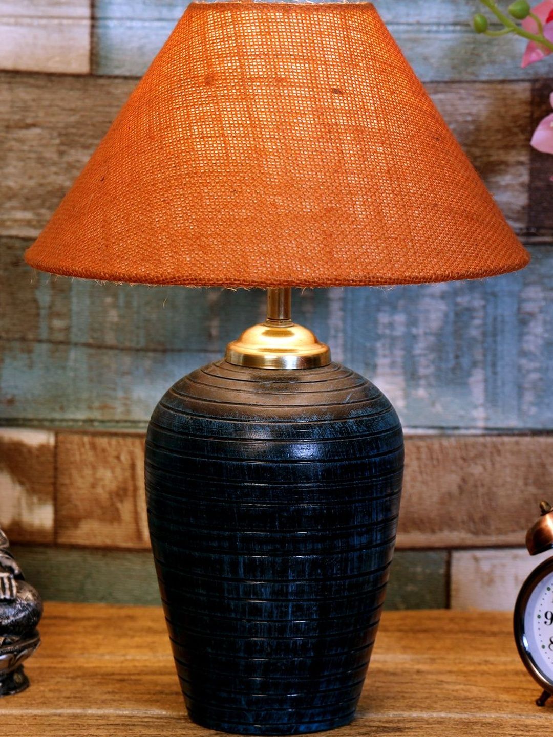 BrightDaisy Mustard Textured Terracotta Contemporary Frusturical Shaped Table Lamp-image-1