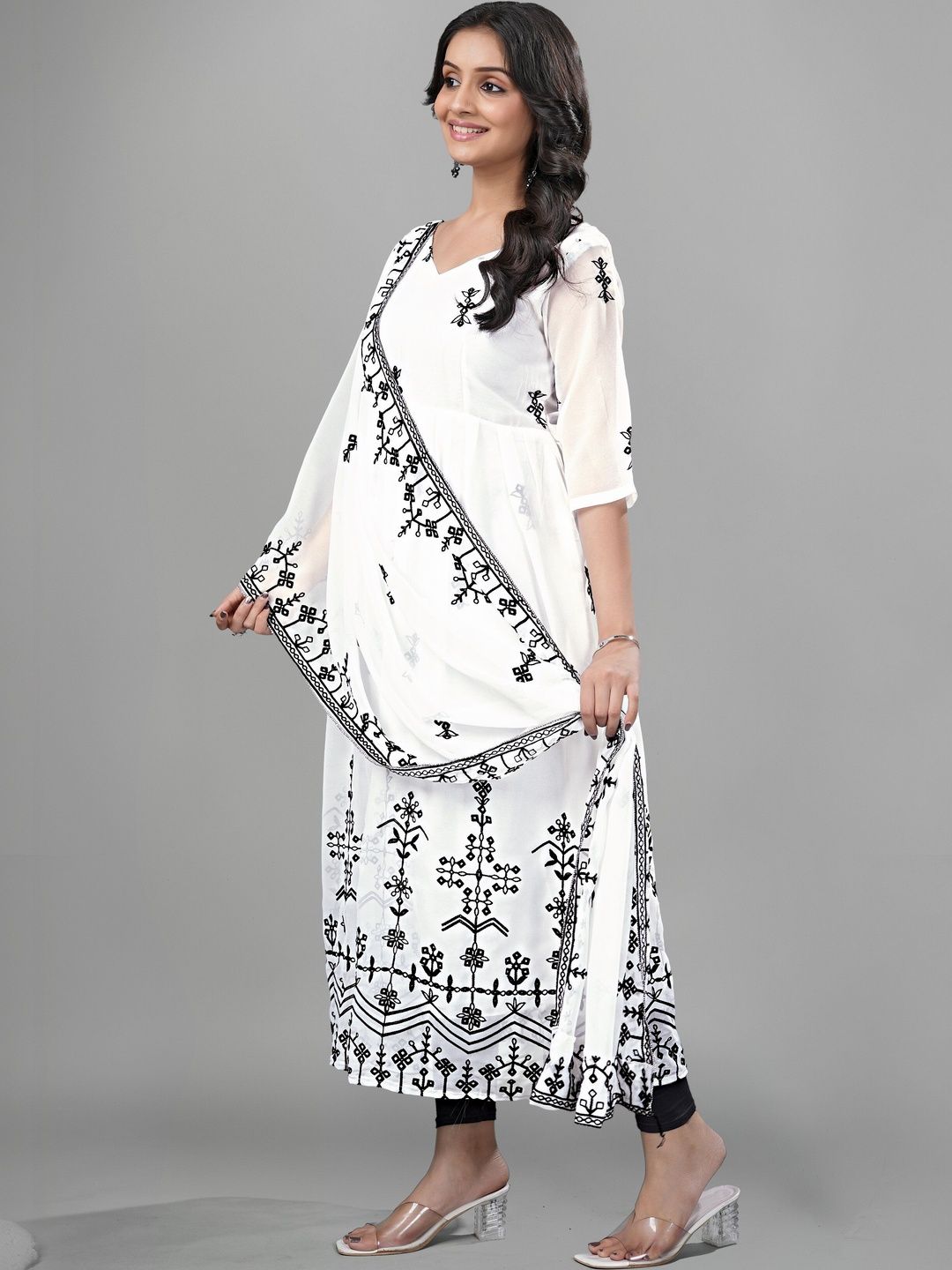 Moda Rapido Ethnic Motifs Print Net Fit & Flare Maxi Dress-image-32