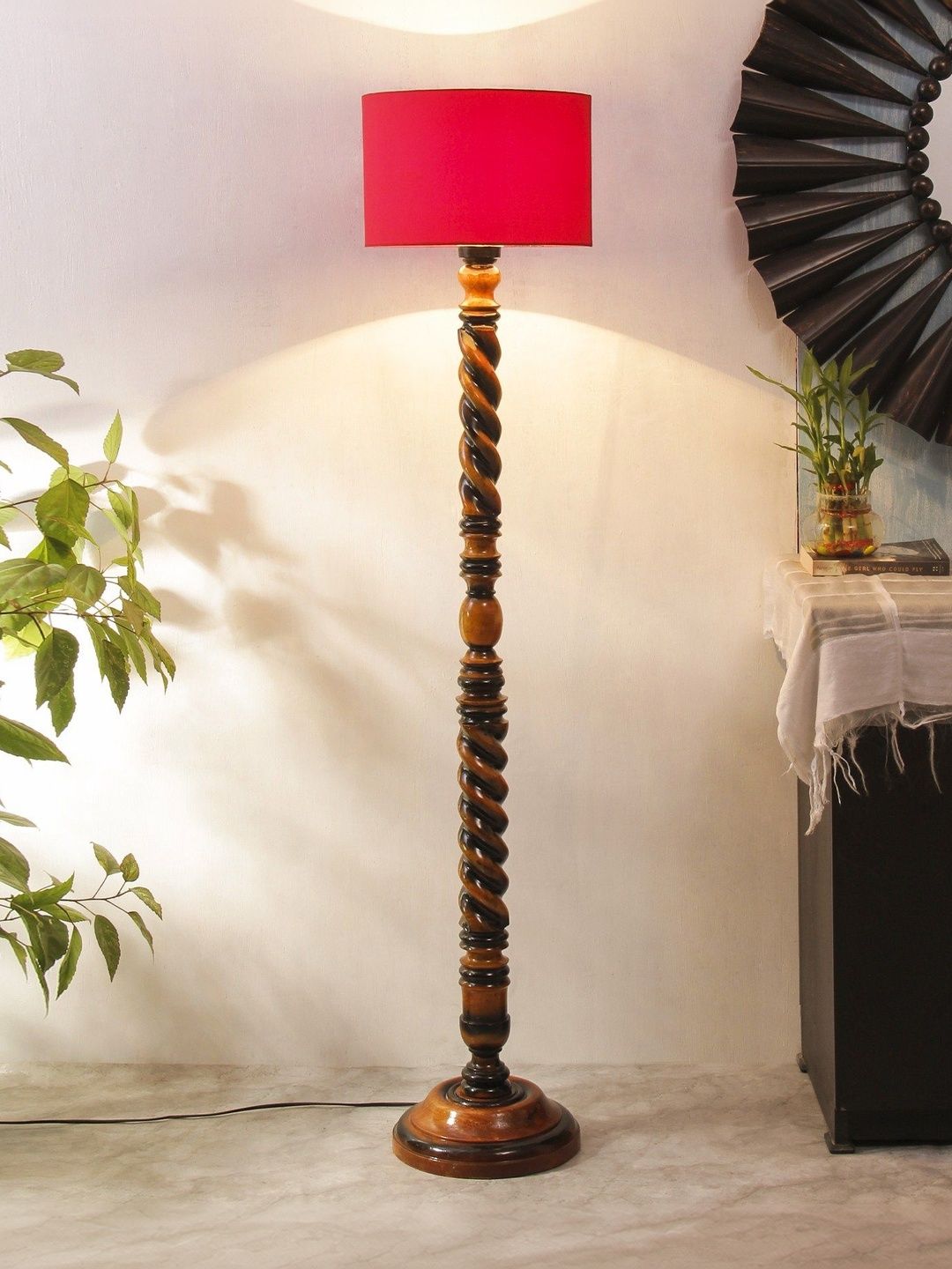 Myntra Elegant Homes Red & Brown Wooden Tripod Floor Lamp-image-27