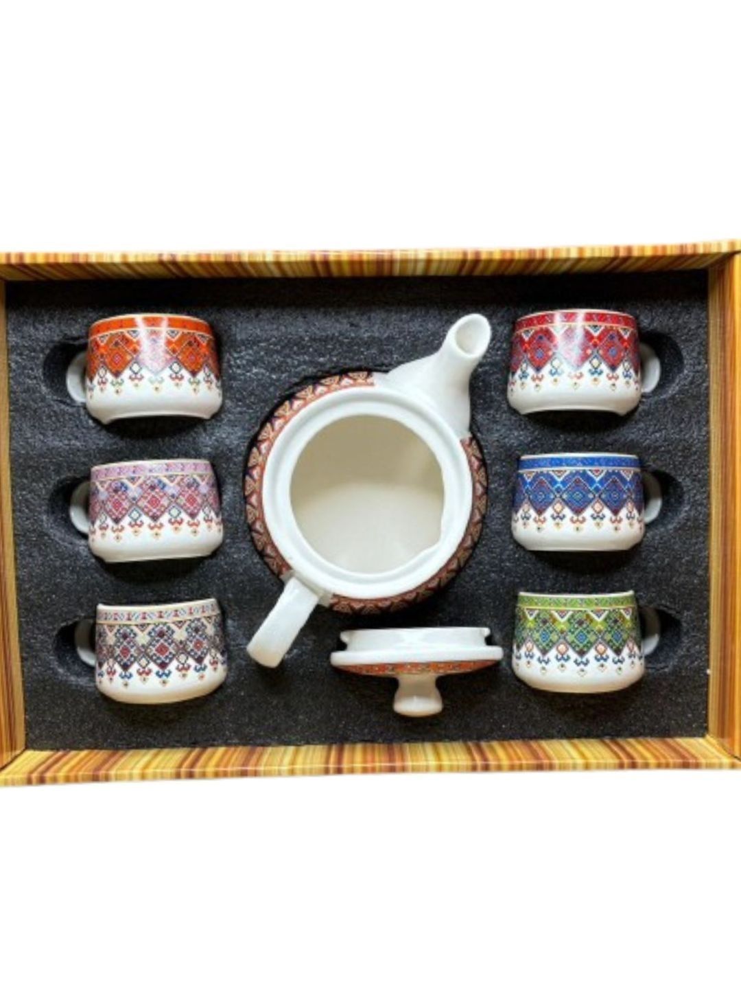 DMRD MART Multicoloured Ethnic Motifs Printed Ceramic Glossy Cups Set of Cups and Mugs-picture-1