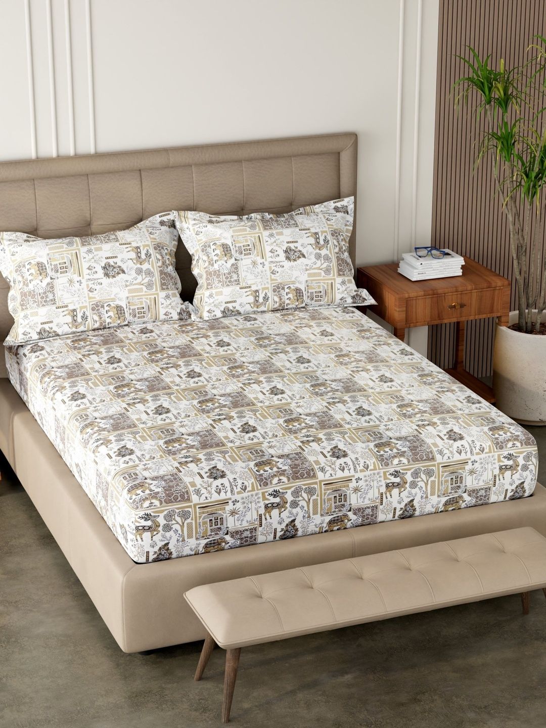 Pure Decor White Ethnic Motifs 200 TC King Bedsheet with 2 Pillow Covers-picture-40