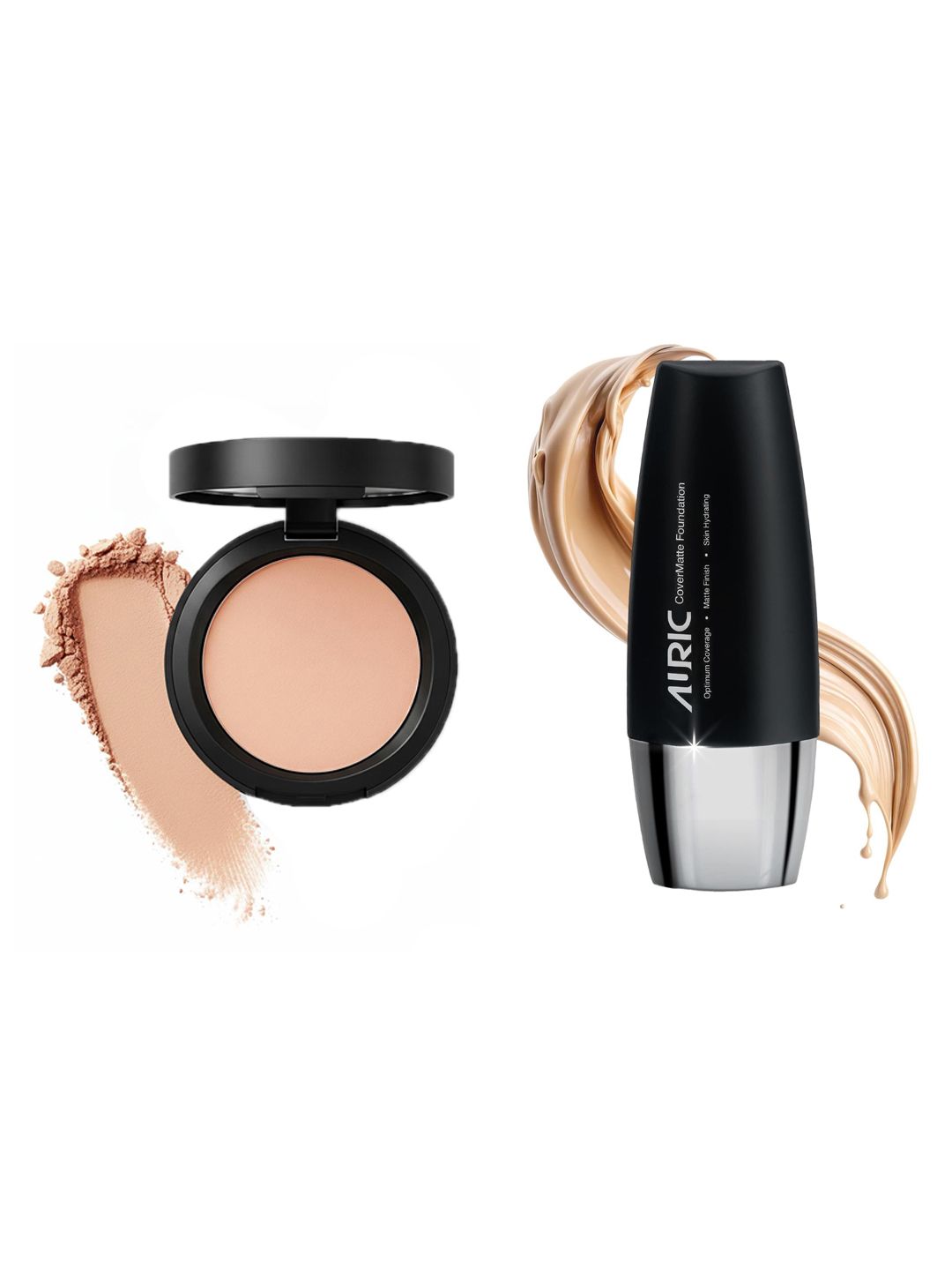 Auric Beauty Pack of 2 Healthy Glow Makeup Base & Vitamin E Compact Powder- Peachy Tan-picture-14