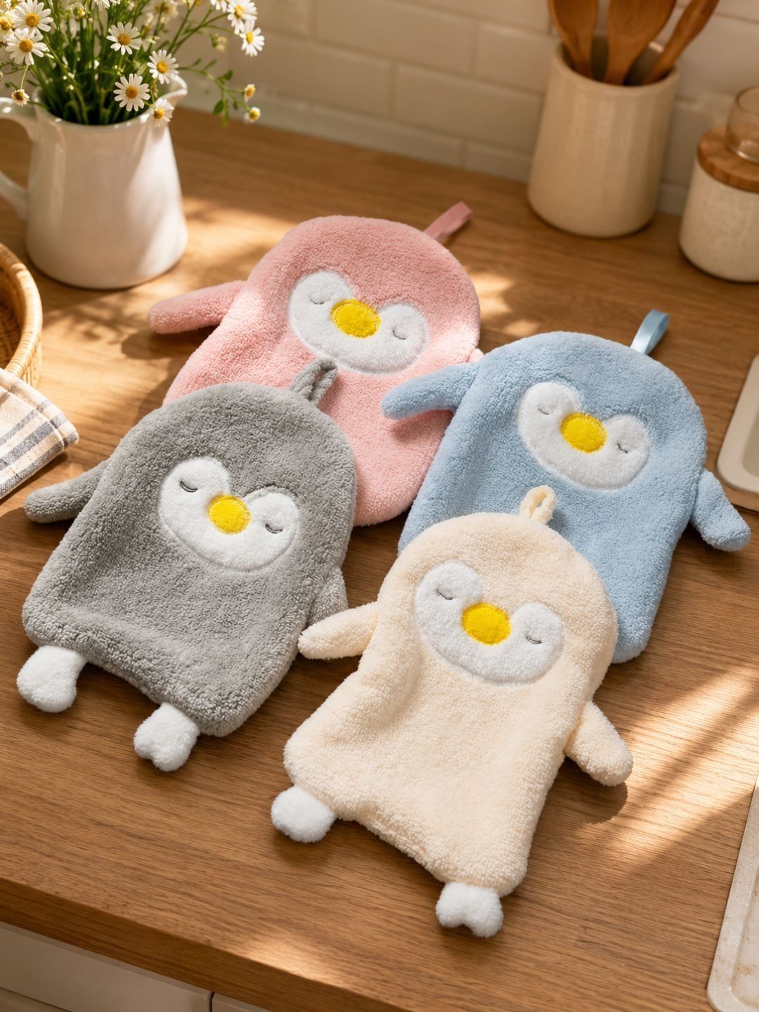 Bedbathandbliss 4-Pcs Pink & Blue Cotton Hand Towels-image-0