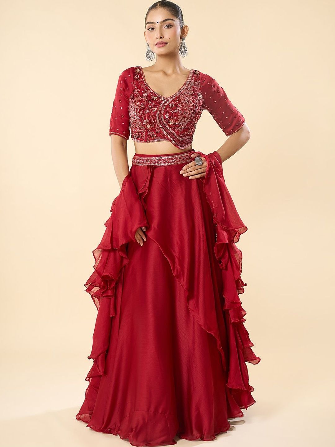 Samyukta Singhania Embellished Sequinned Ready to Wear Lehenga & Blouse With Dupatta-image-49