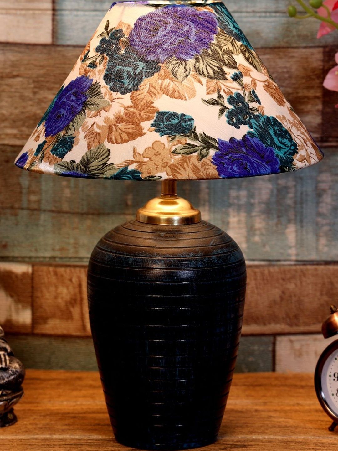 BrightDaisy Blue Printed Terracotta Frusturical Shaped Table Lamp-image-36