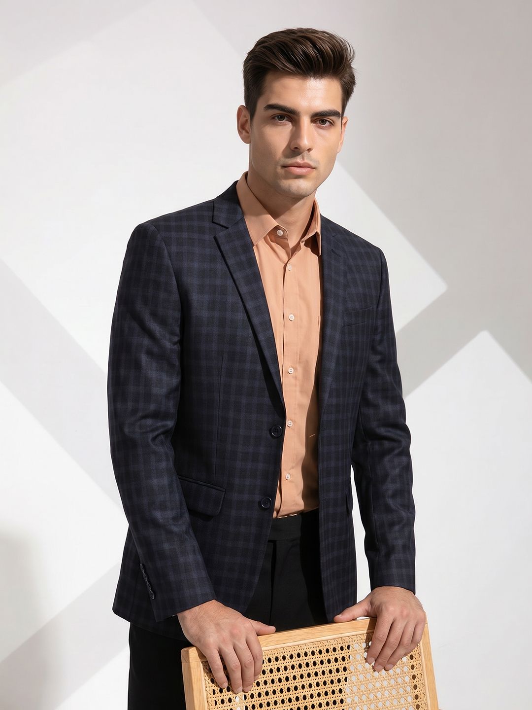 INVICTUS Checked Single-Breasted Notched Lapel Formal Blazer-picture-56