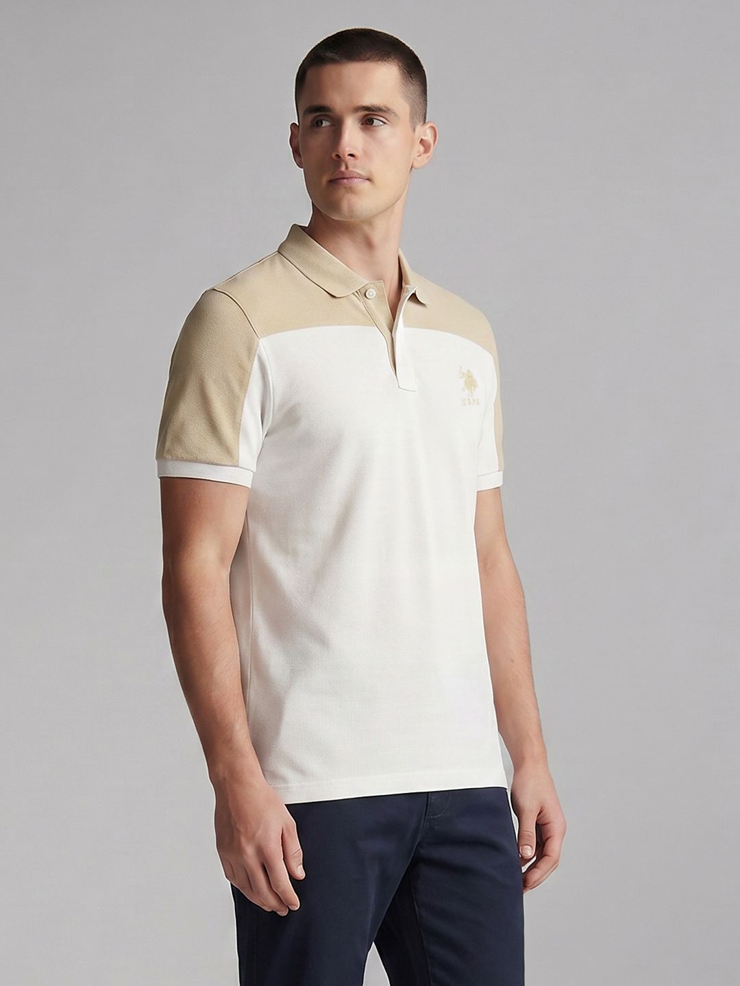 U.S. Polo Assn. Colourblocked Polo Collar Pure Cotton T-shirt-picture-12