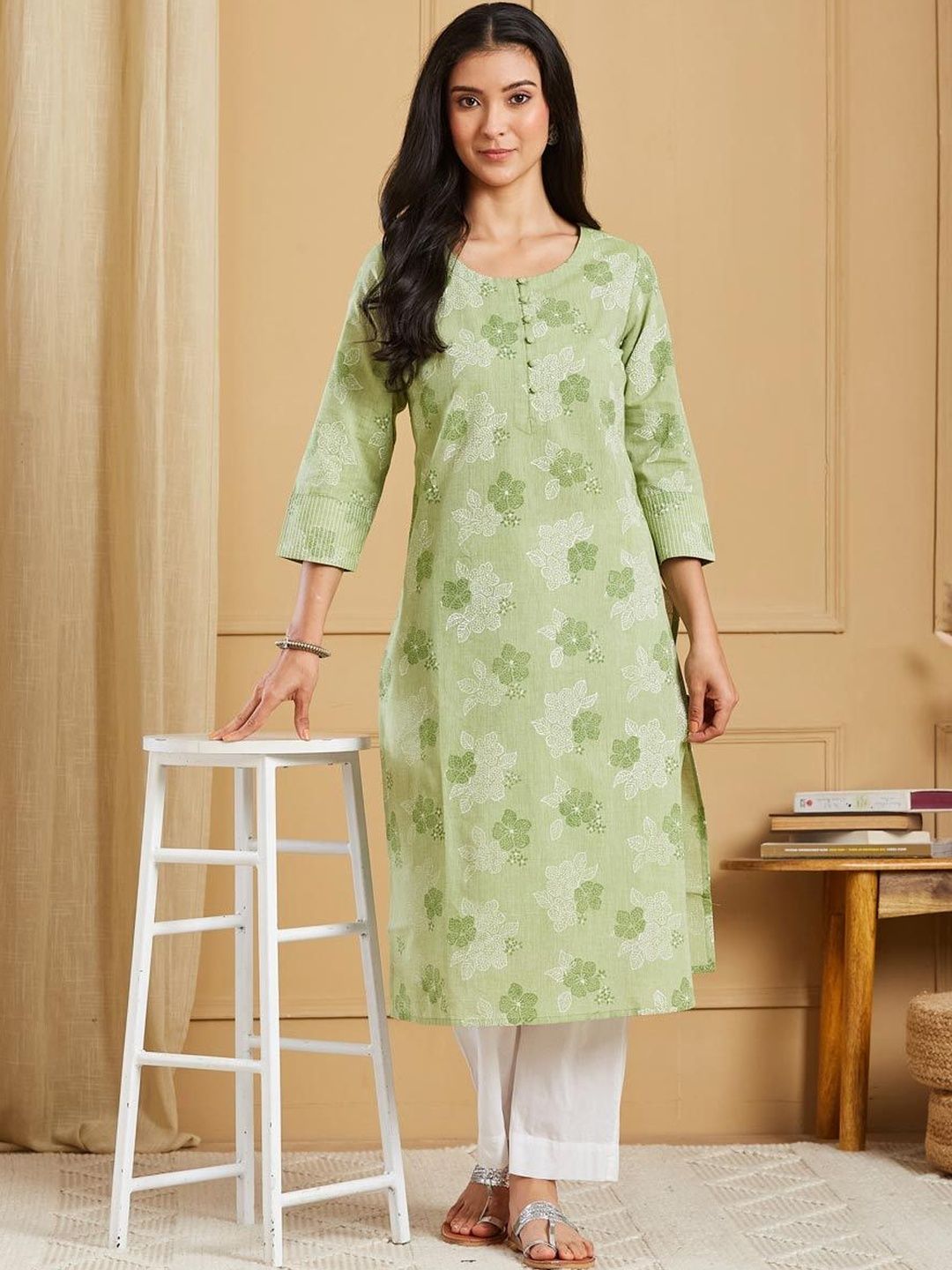 Fabnu By Fabindia Women's Cotton Printed 2Pc Kurta Set | Kurta & Pant