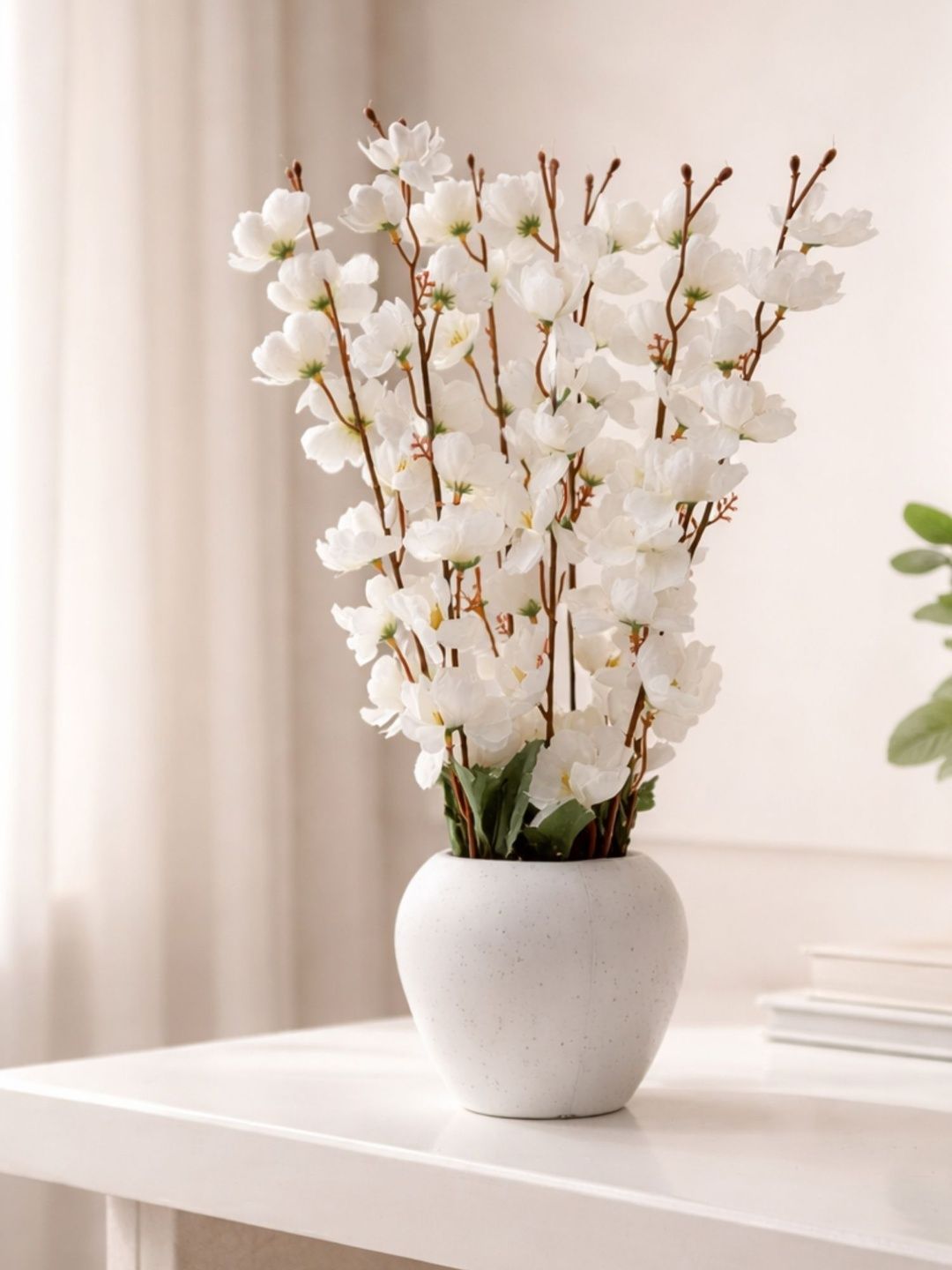 ARTIER White 1 Pieces Cherry Blossom Artificial Flower With Pot-picture-32