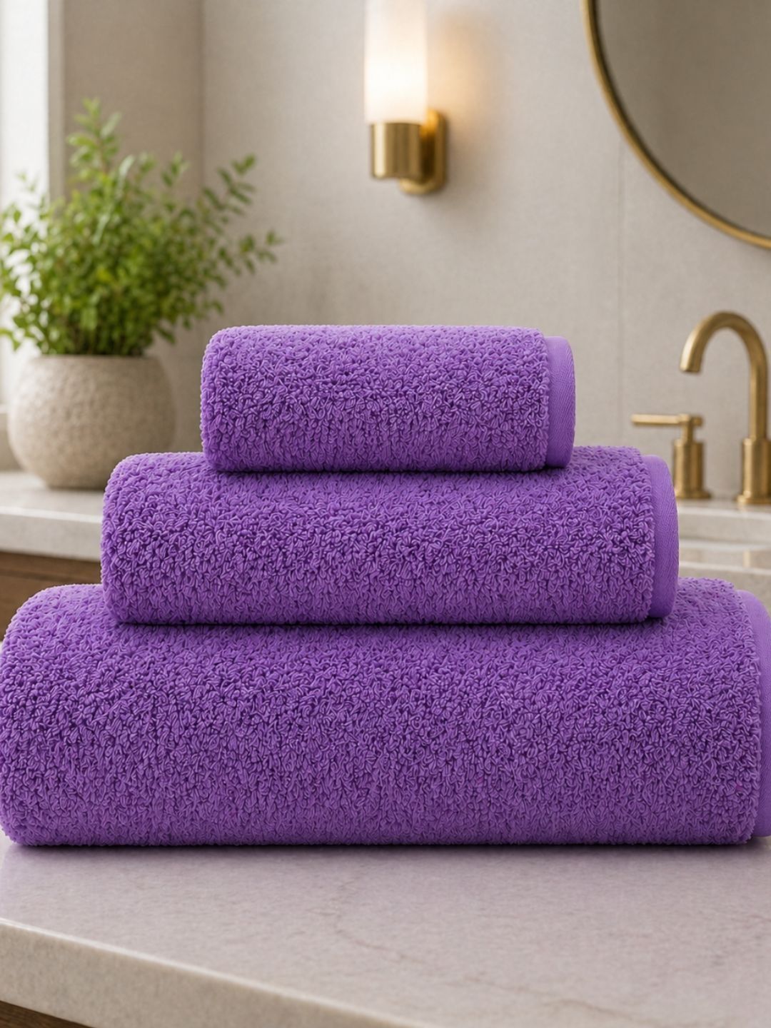 Fezora Purple 3 Piece Cotton 350 GSM Towel Set-picture-14