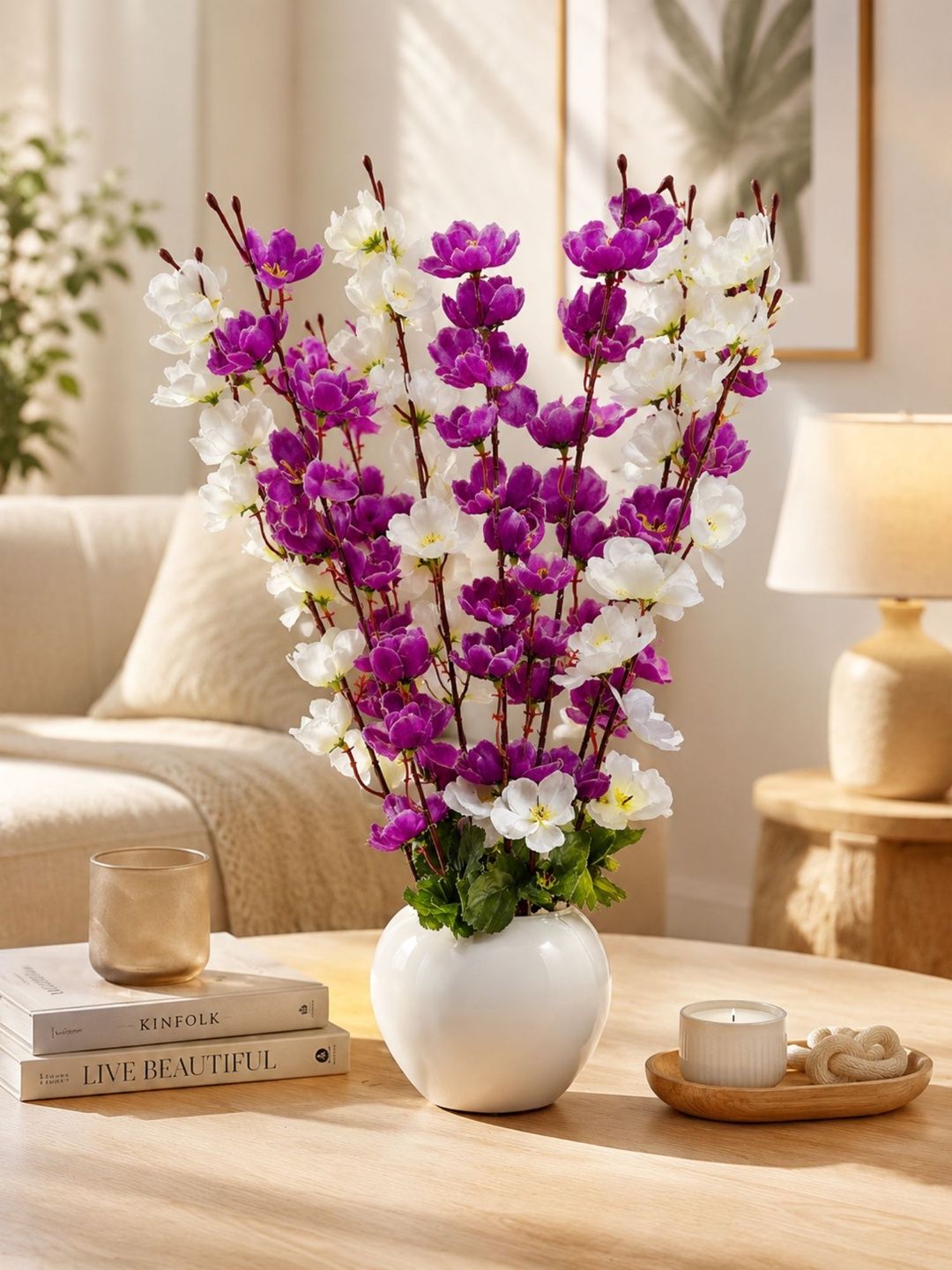 ARTIER White 1 Pieces Cherry Blossom Artificial Flower With Pot-picture-21