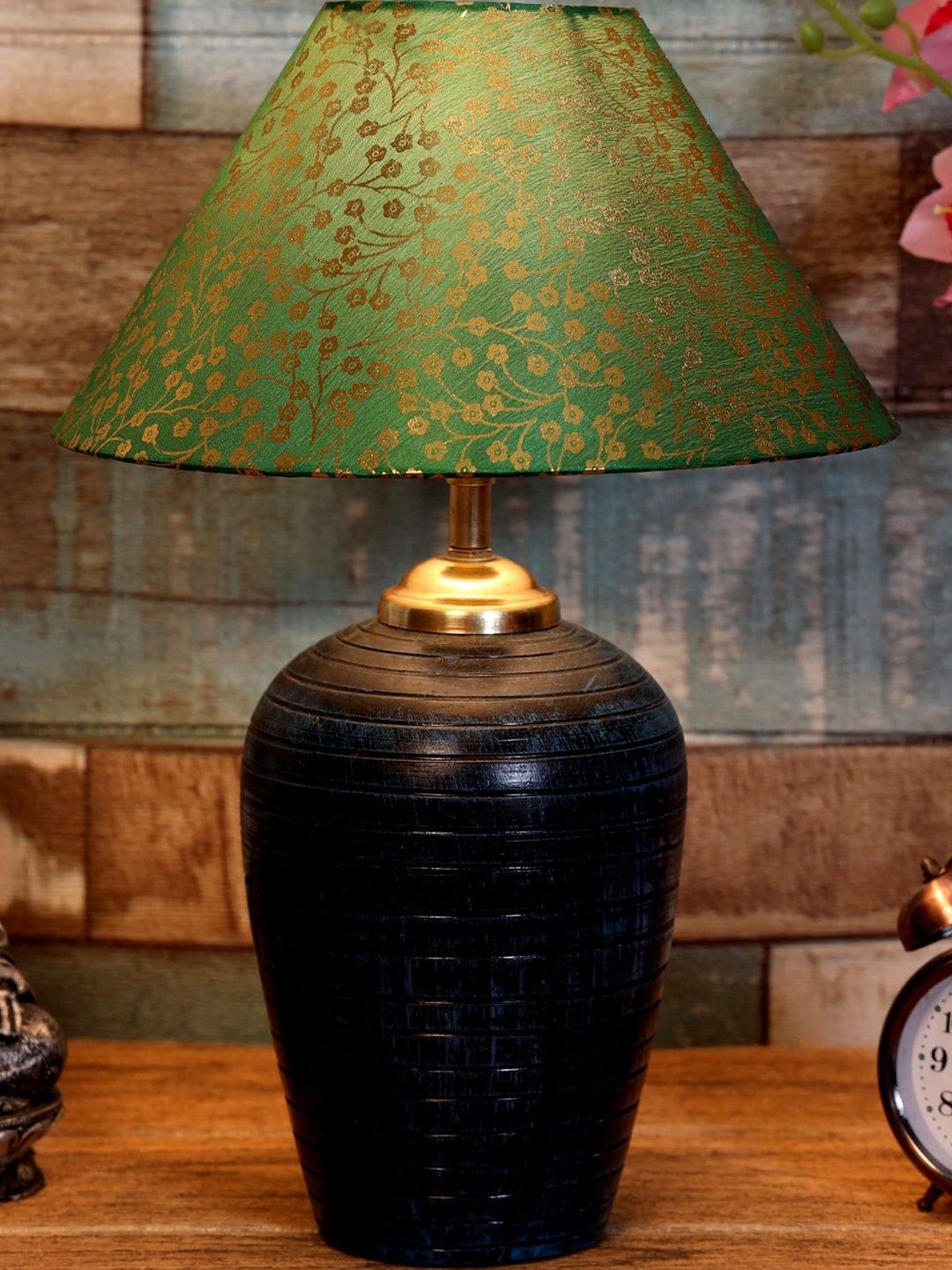 BrightDaisy Green Printed Terracotta Traditional Frusturical Shaped Table Lamp-image-26