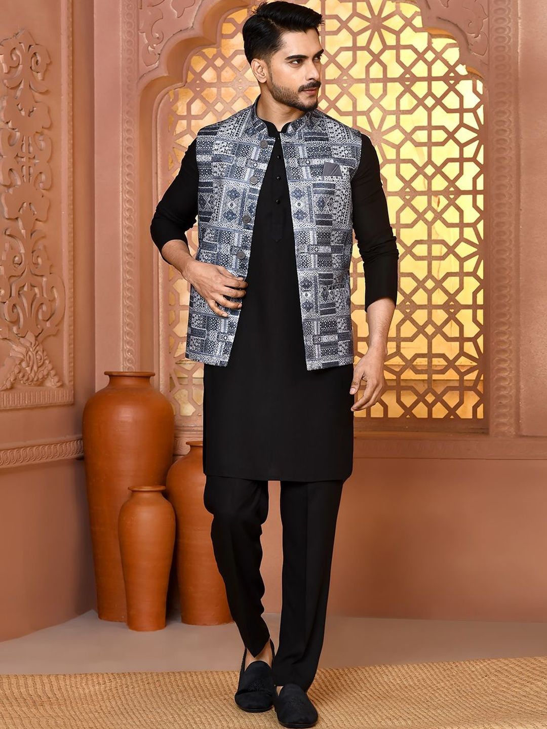 WANAS Printed Mandarin Collar Nehru Jackets-picture-35