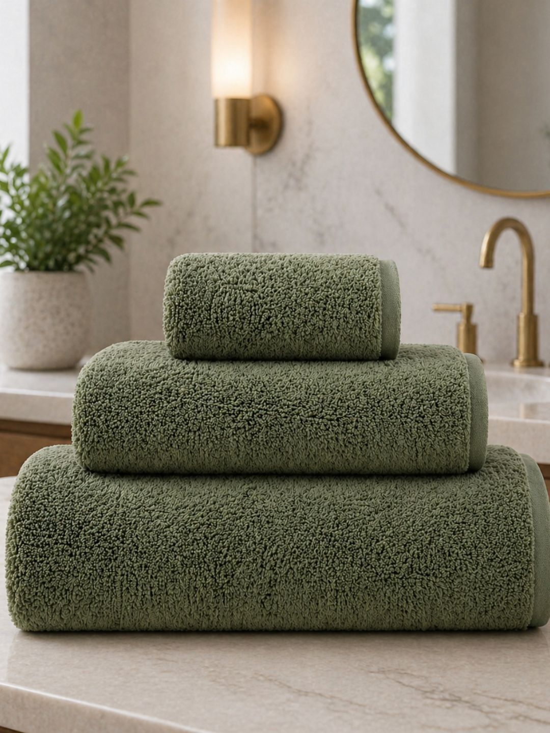 Fezora Green 3 Piece Cotton 350 GSM Towel Set-picture-31