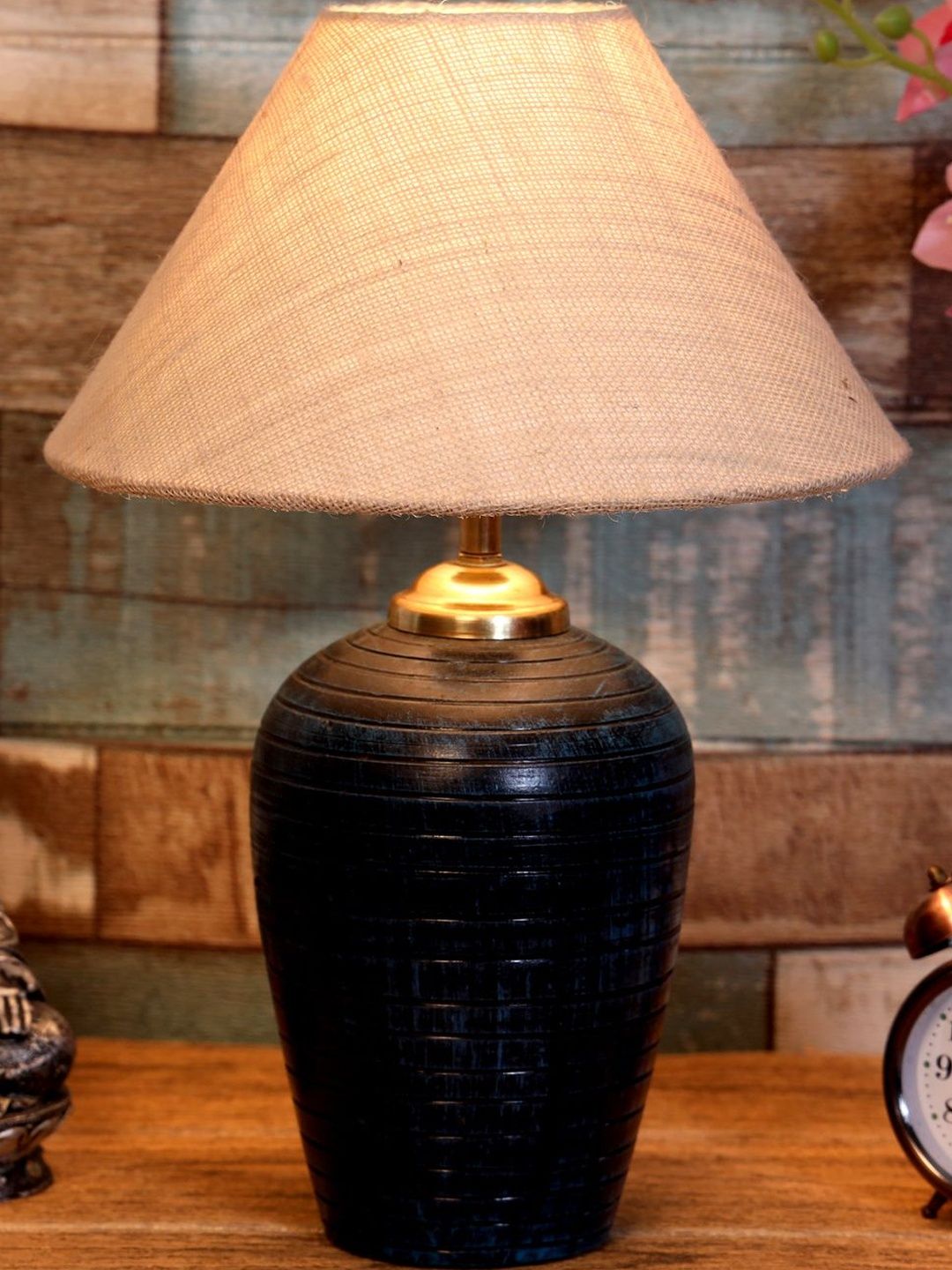 BrightDaisy White Textured Terracotta Contemporary Frusturical Shaped Table Lamp-image-39