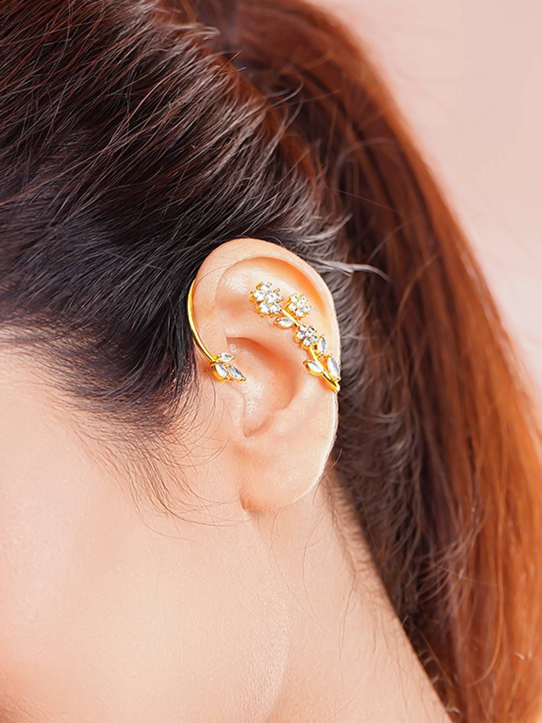 Rubans Women 18K Gold Plated Crystal Studded Floral Bloom Ear Cuff Earrings-picture-34