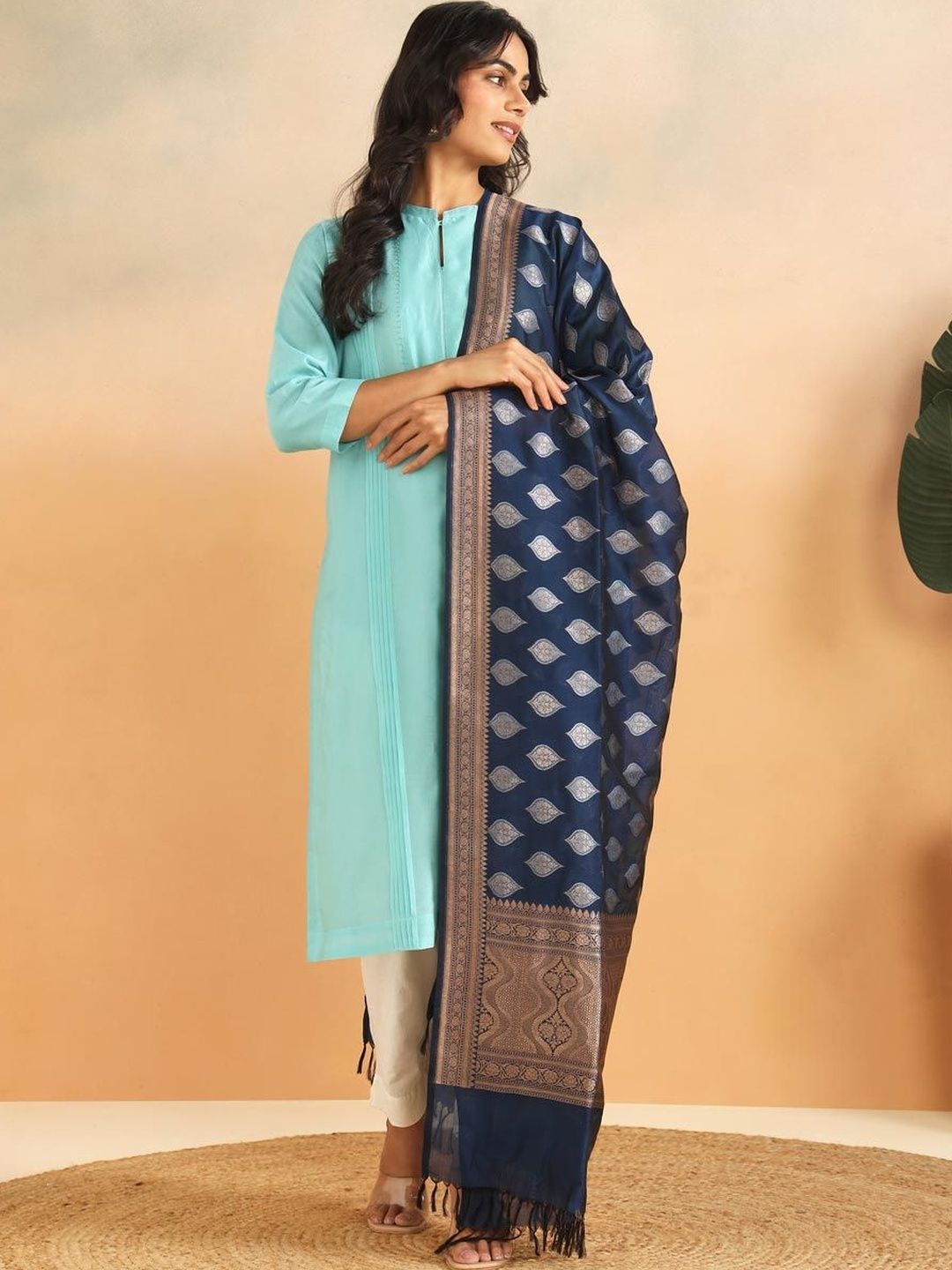 Fabindia Ethnic Motifs Woven Design Viscose Rayon Blend Dupatta with Zari-picture-12