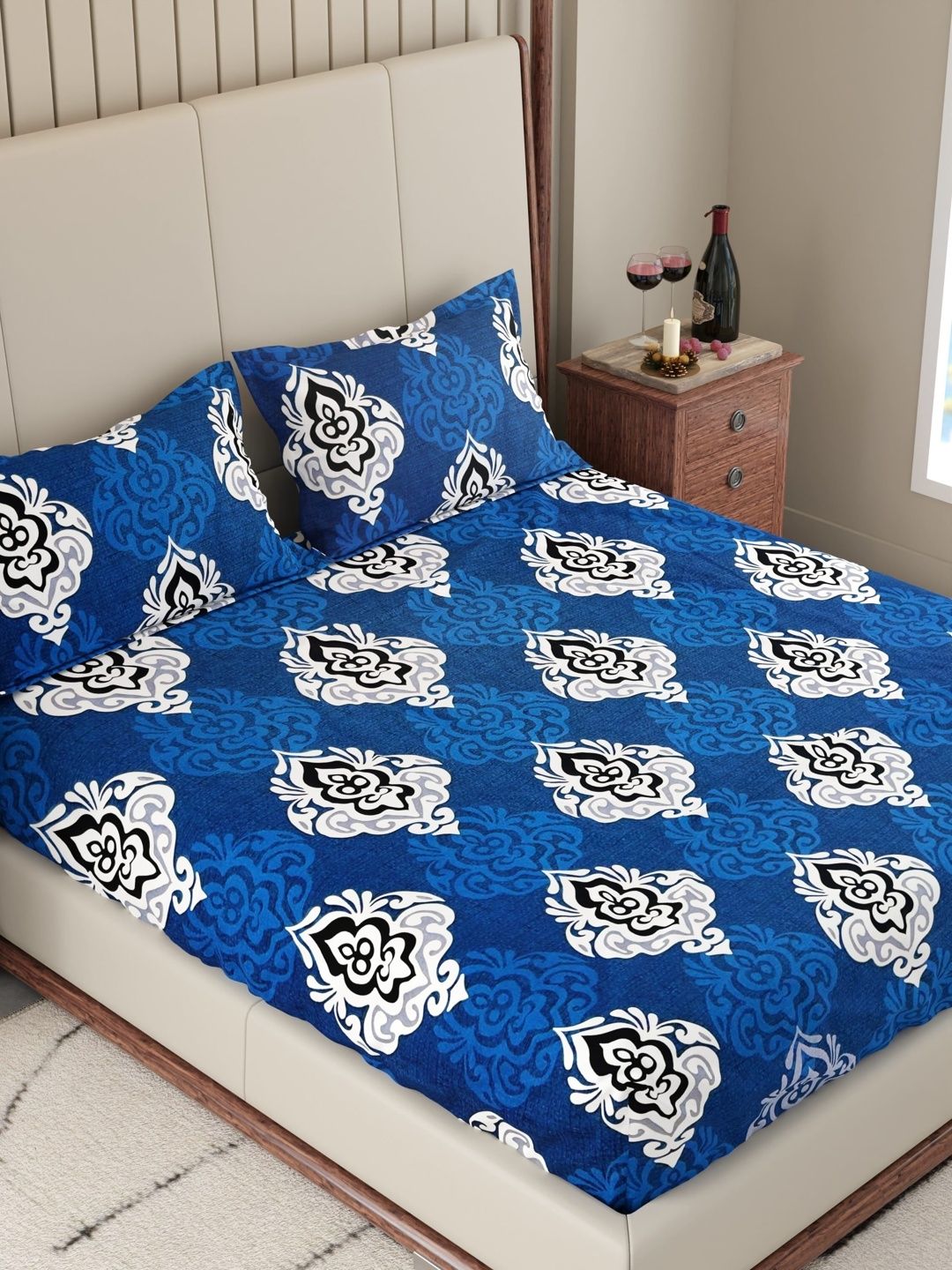 Pure Decor Blue Floral 200 TC Queen Bedsheet with 2 Pillow Covers-picture-44