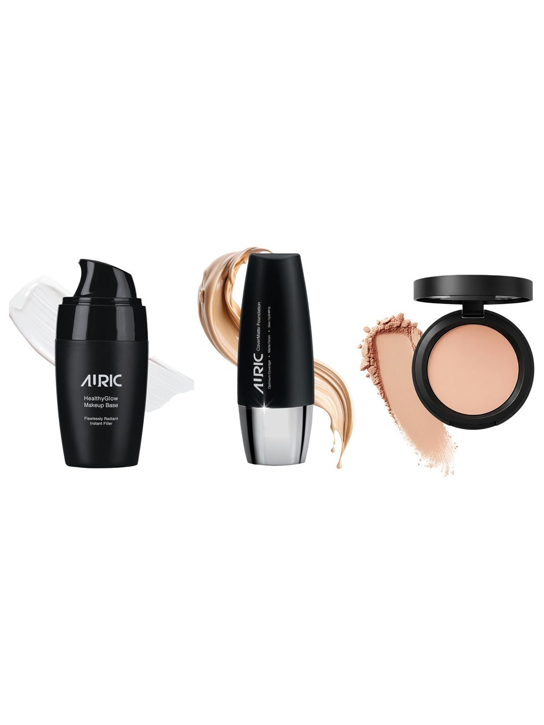 Auric Beauty Pack Of 3 Liquid Foundation, Makeup Base & Compact Powder-image-22