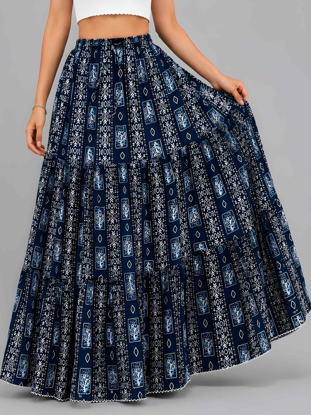 HARAYE Women Floral Maxi Tiered Skirt-picture-10