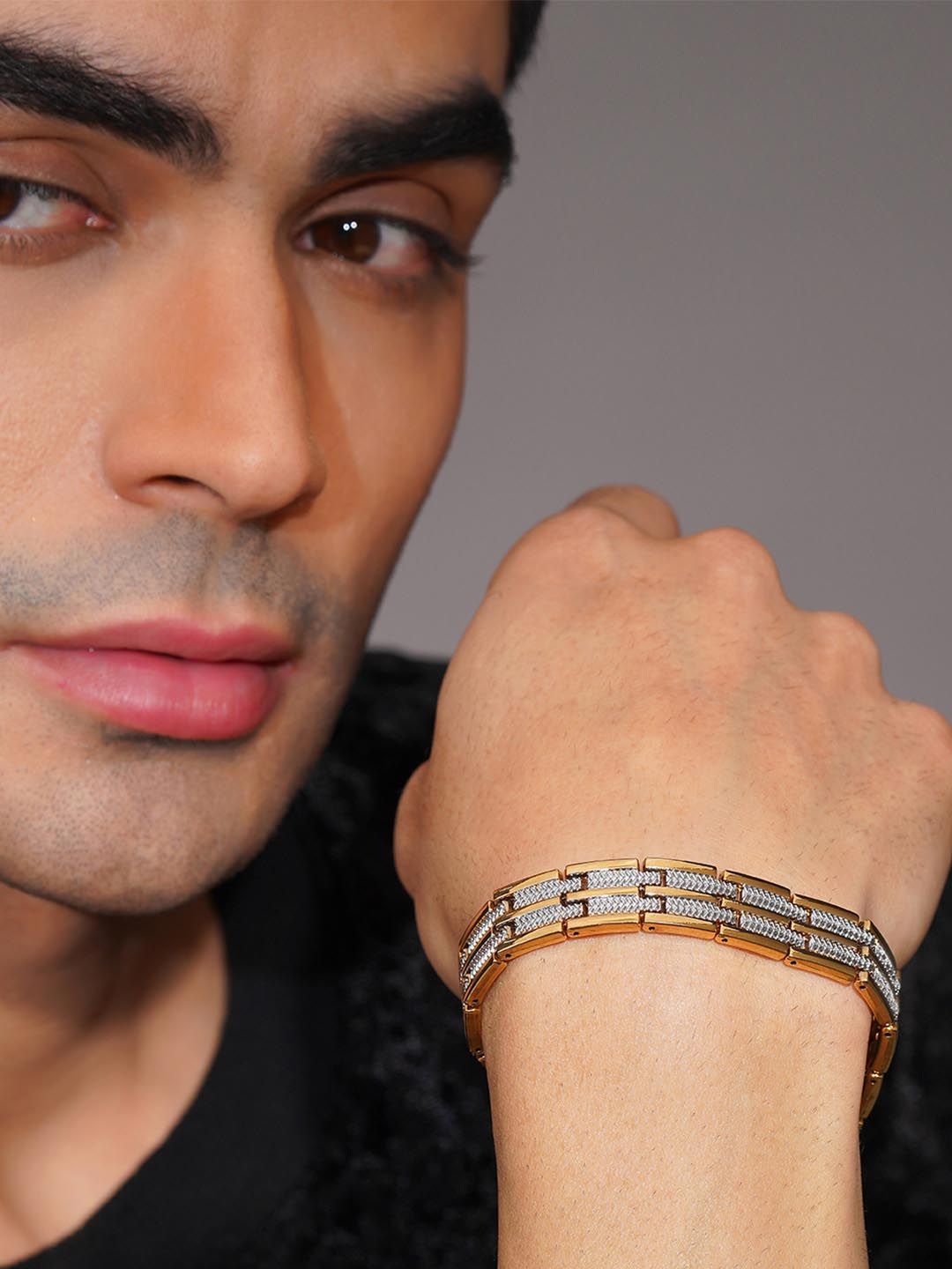 AANURA Men 18K Gold-Plated Textured Anti-Tarnish Waterproof Steel Bracelet-picture-31