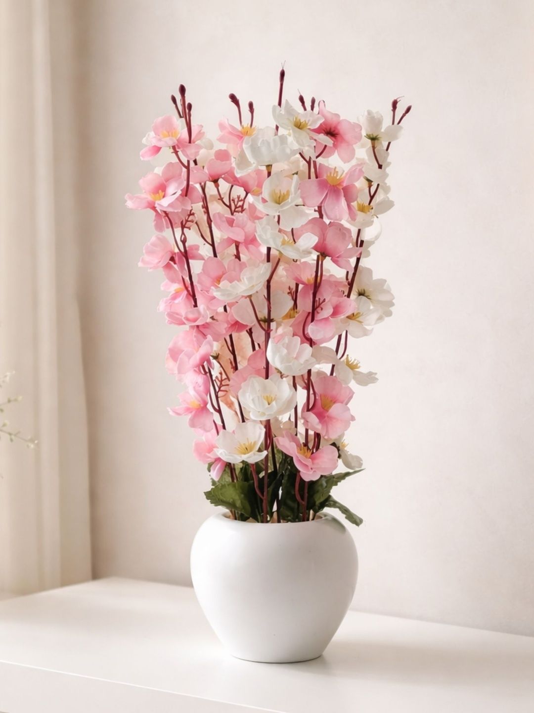 ARTIER White 1 Pieces Cherry Blossom Artificial Flower With Pot-picture-24