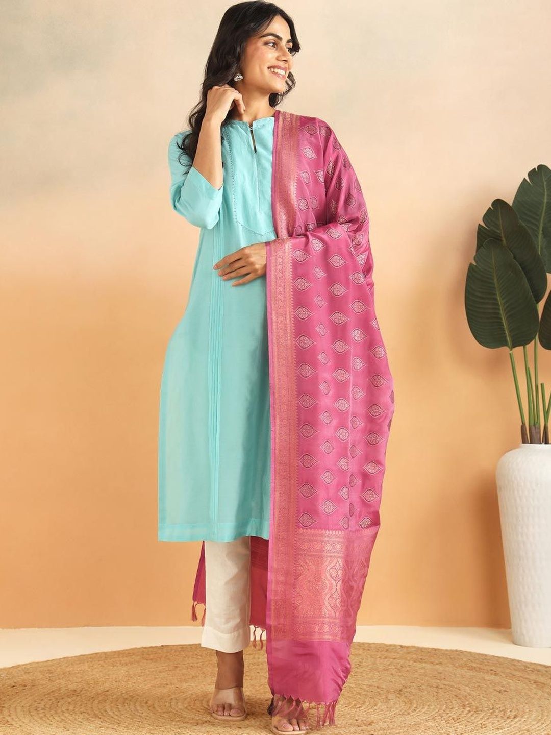 Fabindia Ethnic Motifs Woven Design Viscose Rayon Blend Dupatta with Zari-picture-18