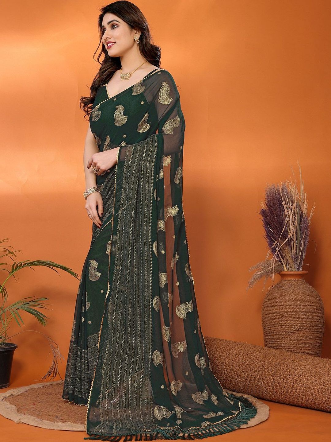 Pixie lane Ethnic Motifs Poly Georgette Saree-picture-0