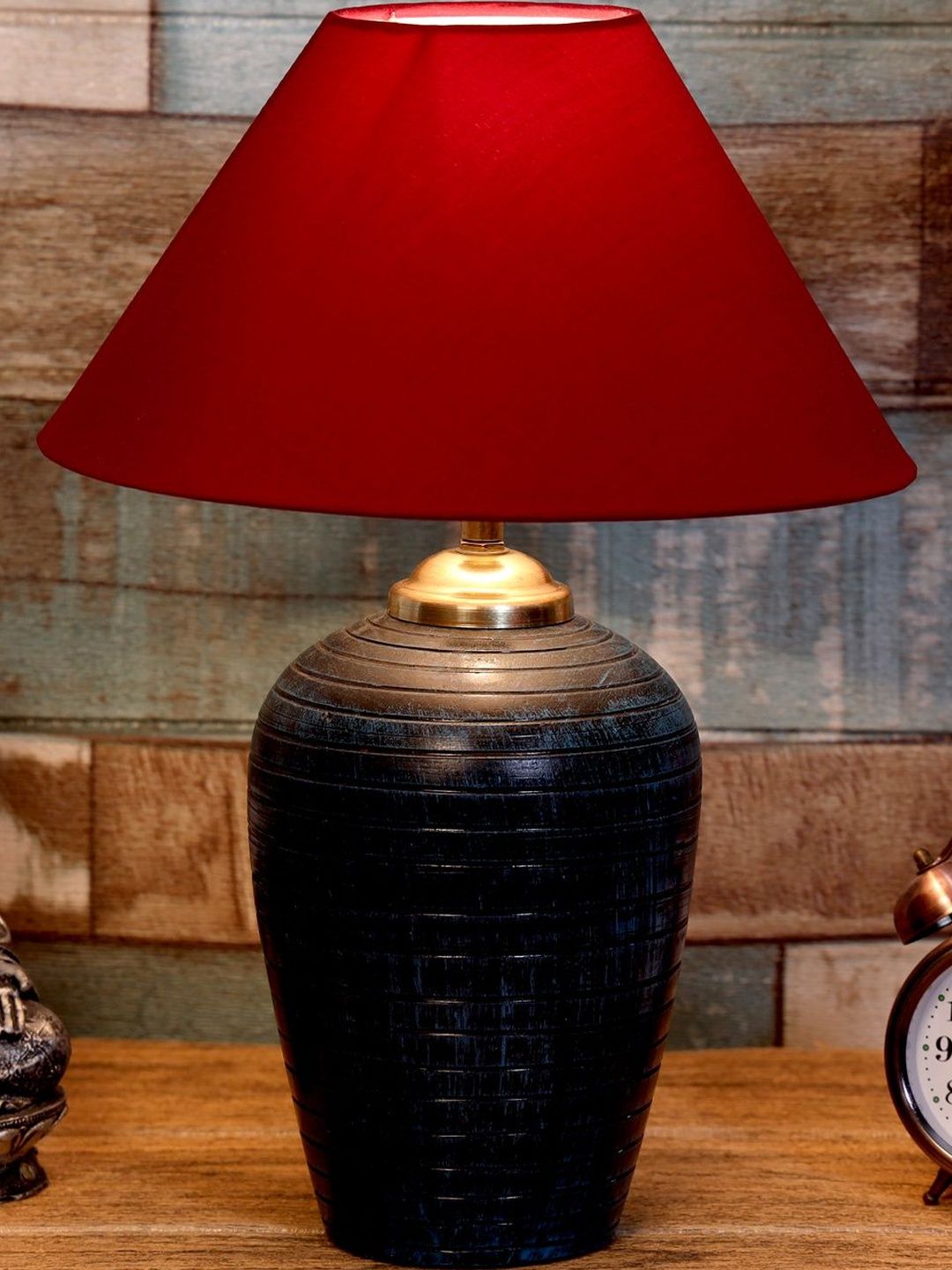 BrightDaisy Maroon Textured Terracotta Traditional Frusturical Shaped Table Lamp-image-30