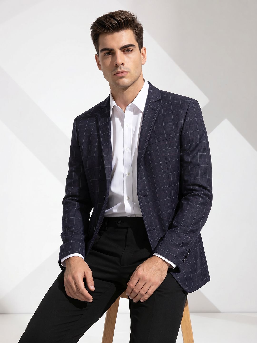 INVICTUS Checked Single-Breasted Notched Lapel Formal Blazer-picture-24
