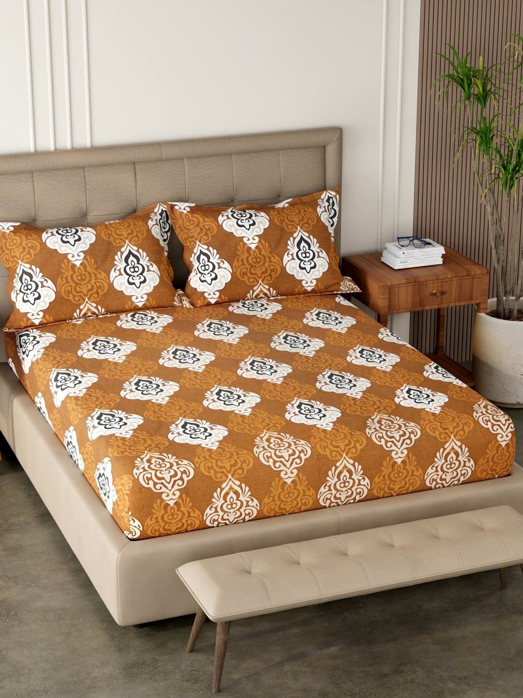 Pure Decor Brown 200 TC King Bedsheet with 2 Pillow Covers-picture-33