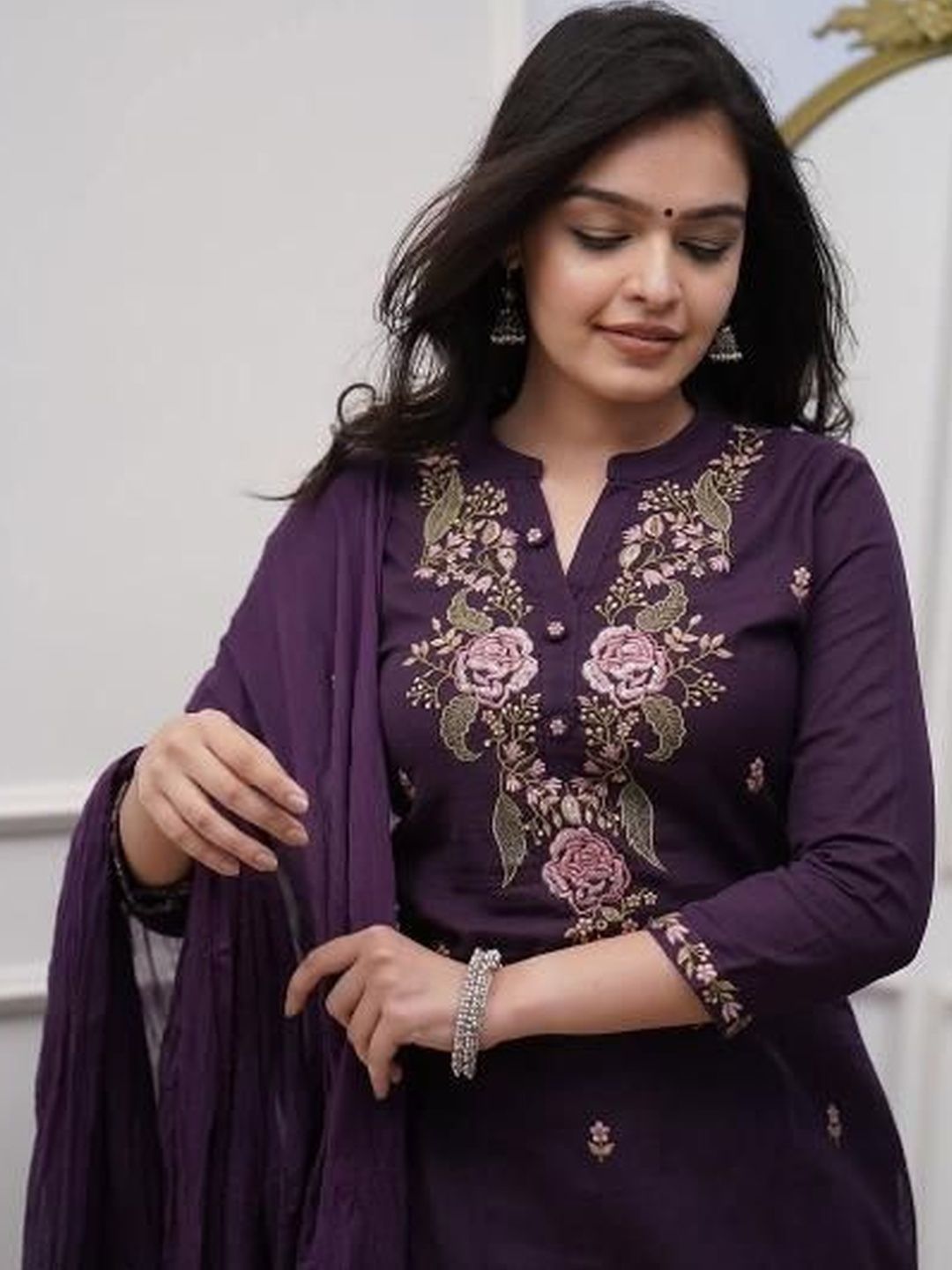 Anouk X fwd Women Floral Embroidered Regular Thread Work Pure Cotton Kurta with Trousers & With Dupatta-picture-20