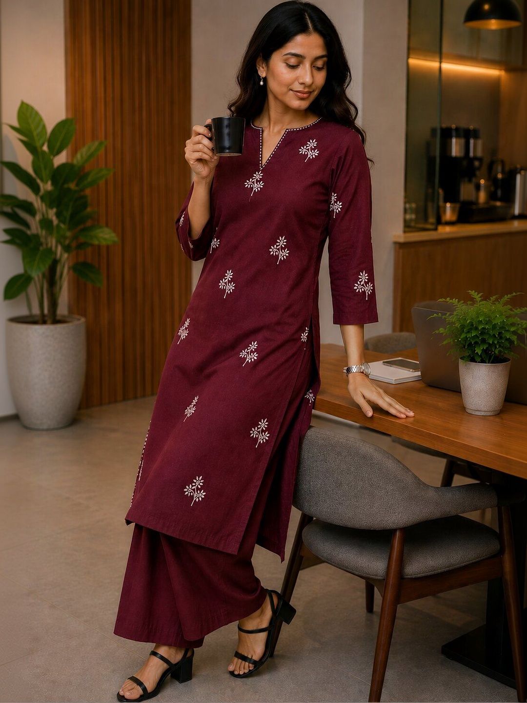 SALE MANTRA Women Ethnic Motifs Embroidered Regular Thread Work Pure Cotton Kurta with Palazzos-picture-14