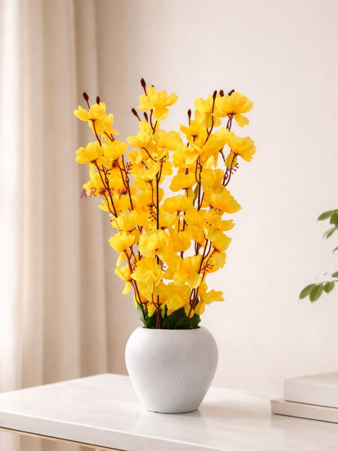 ARTIER Yellow 1 Pieces Cherry Blossom Artificial Flower With Pot-picture-53