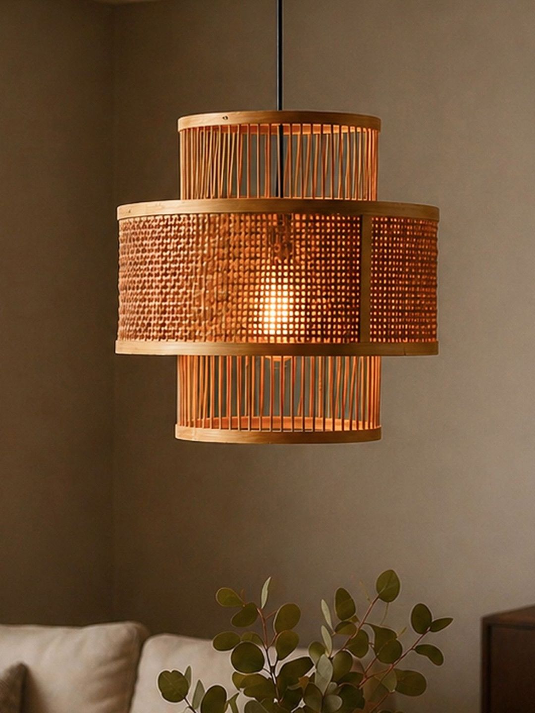 HABERE INDIA Beige & Brown Textured Ceiling Lamp-picture-49