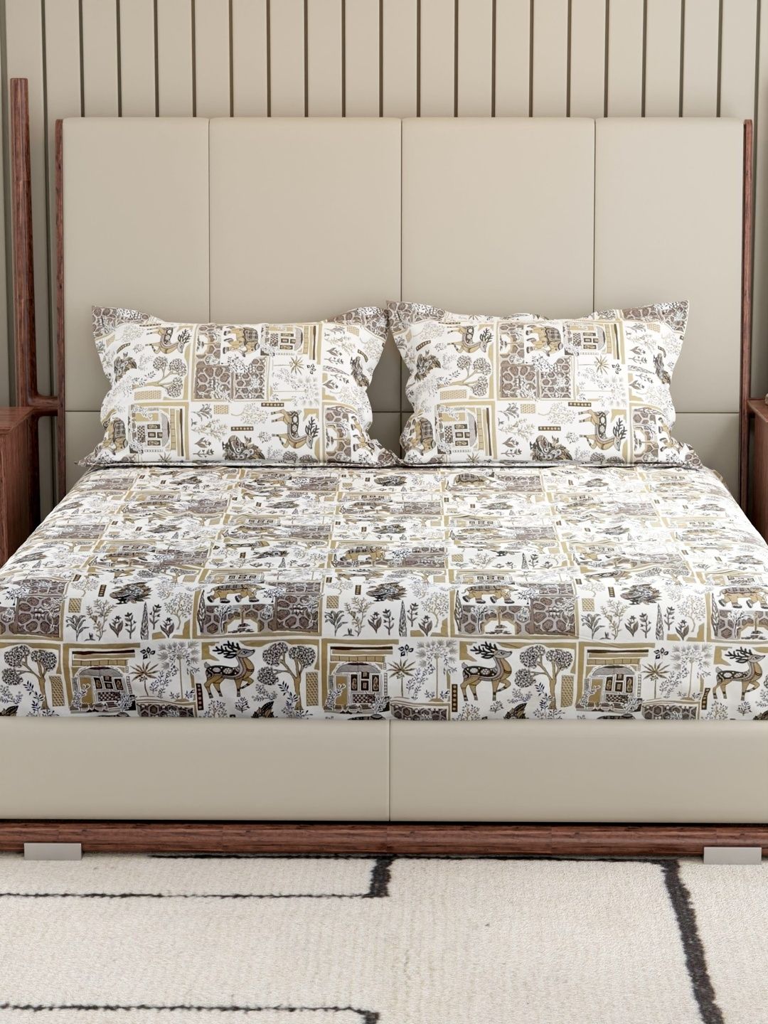 Pure Decor White Ethnic Motifs 200 TC King Bedsheet with 2 Pillow Covers-picture-34