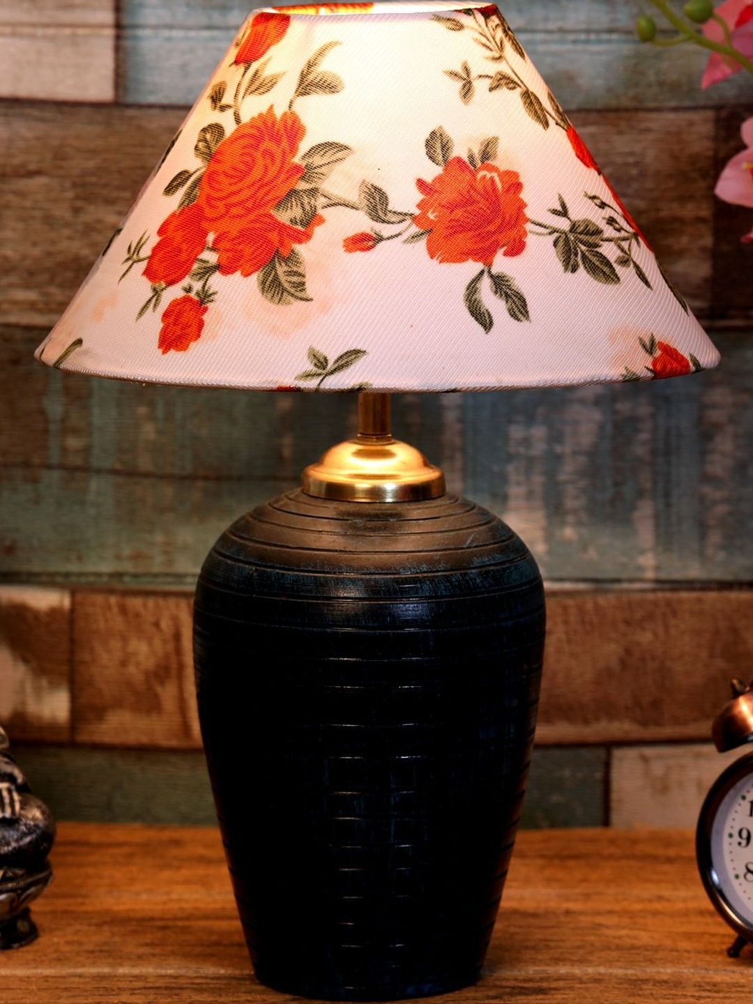 BrightDaisy Orange Printed Terracotta Frusturical Shaped Table Lamp-image-37