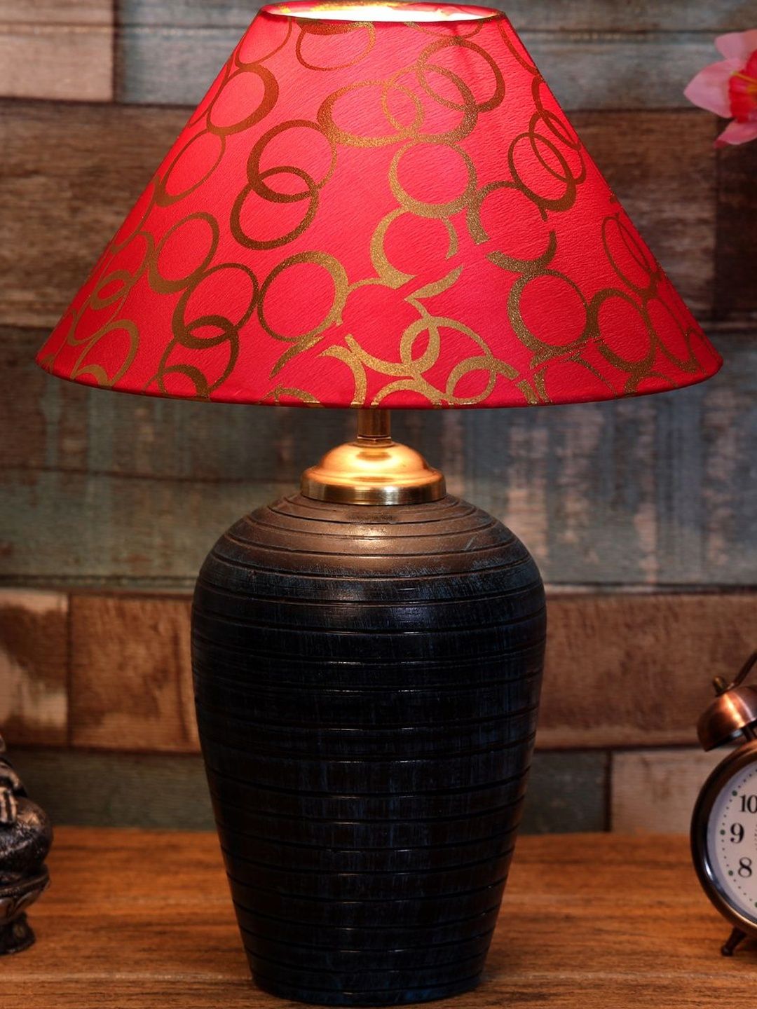 BrightDaisy Red Printed Terracotta Traditional Frusturical Shaped Table Lamp-image-35