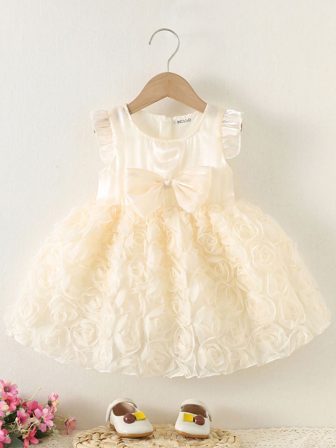 INCLUD Floral Flutter Sleeve Applique Satin Sleeveless Dress-picture-39