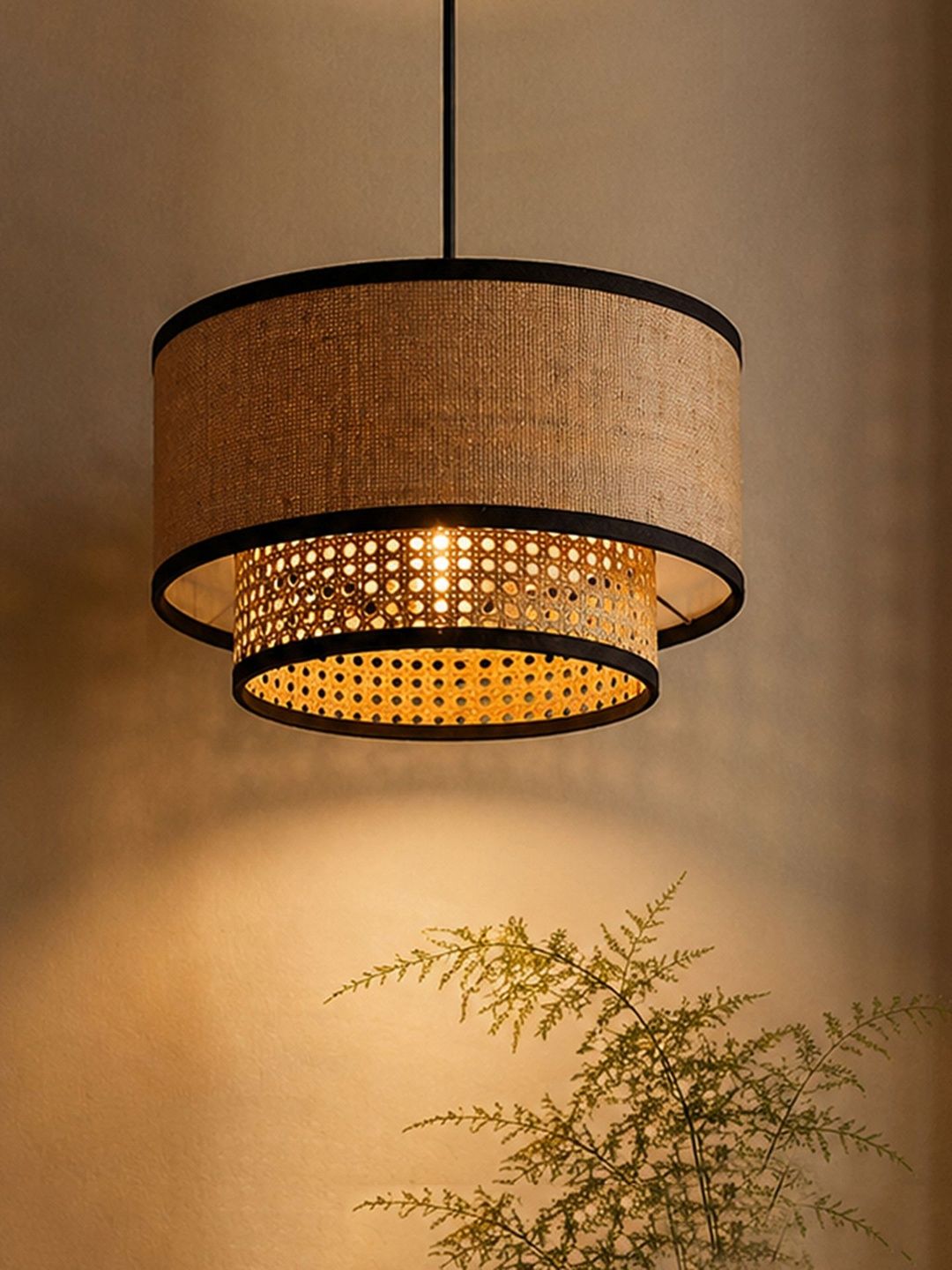 HABERE INDIA Beige & Brown Textured Ceiling Lamp
