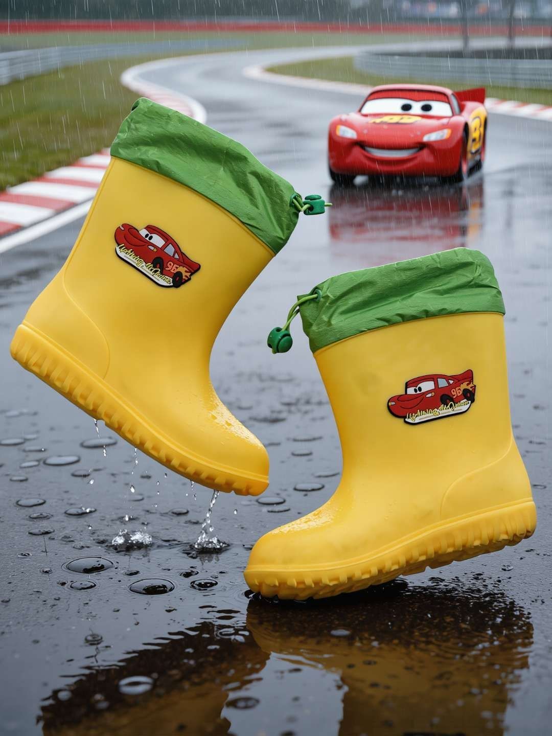BAESD Boys Printed Round Toe Drawstring Cuff Lightning McQueen Rain Boots-picture-26