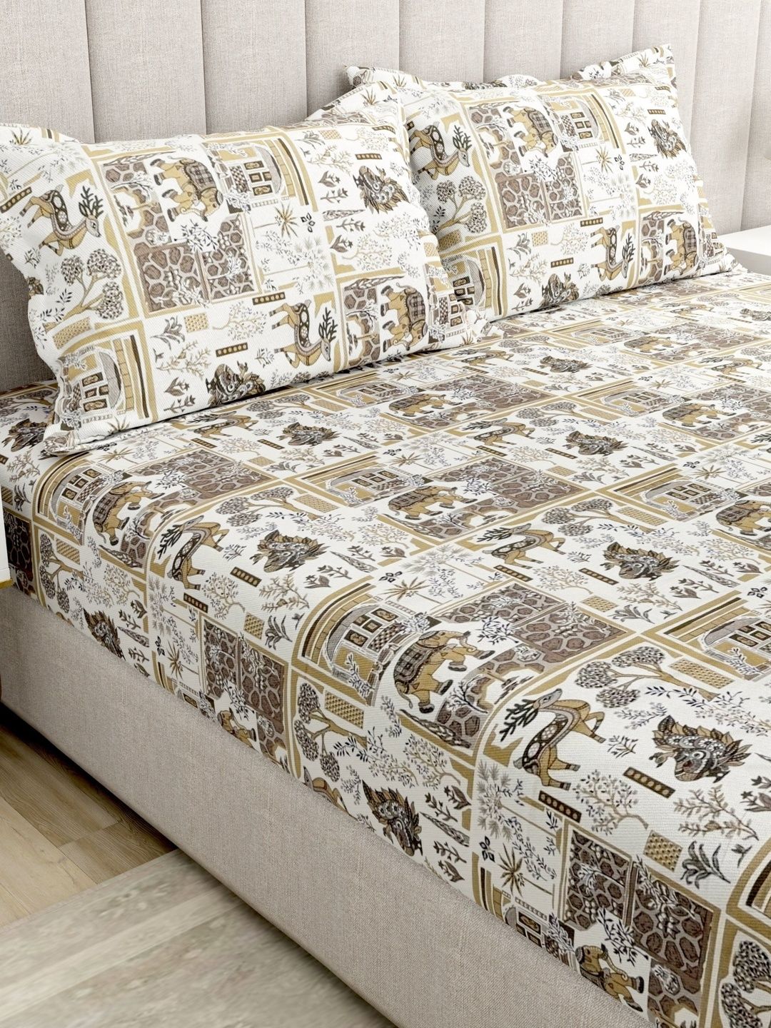 Pure Decor White Ethnic Motifs 200 TC Queen Bedsheet with 2 Pillow Covers-picture-42