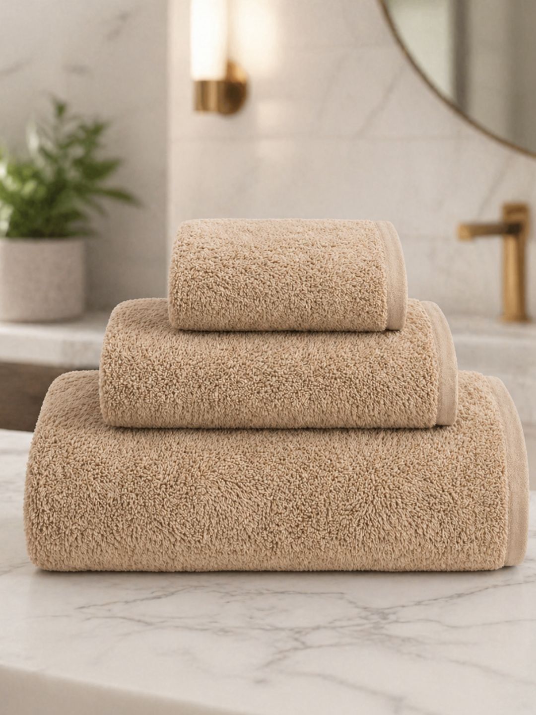 Fezora Beige 3 Piece Cotton 350 GSM Towel Set-picture-10